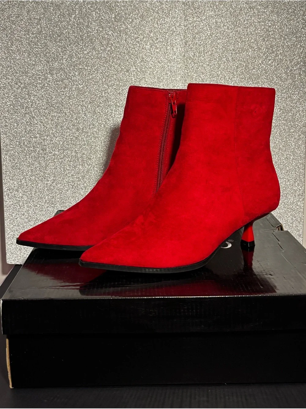 BRAND NEW Cherry Red Suede Ankle Boots With A Small Heel❤️ basic but still fancy